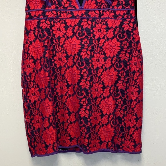 Lulu’s NWT Under the Stars Red Purple Lace Lined Mini Dress 3288 - Picture 4 of 11